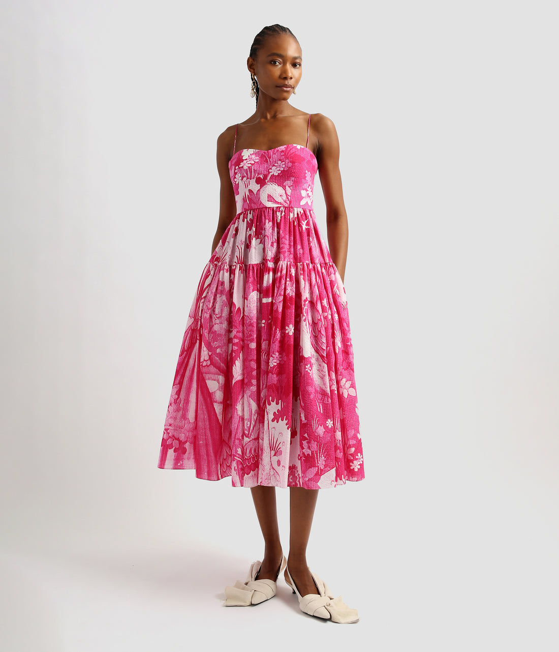 Strappy Cotton Fit & Flare Tiered Dress | ERDEM® Official Store