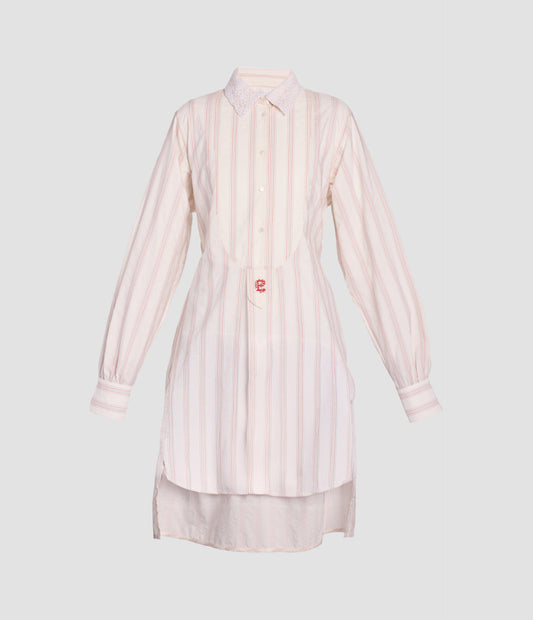 Ditsy Cotton Stripe Long Sleeve Mini Shirt Dress