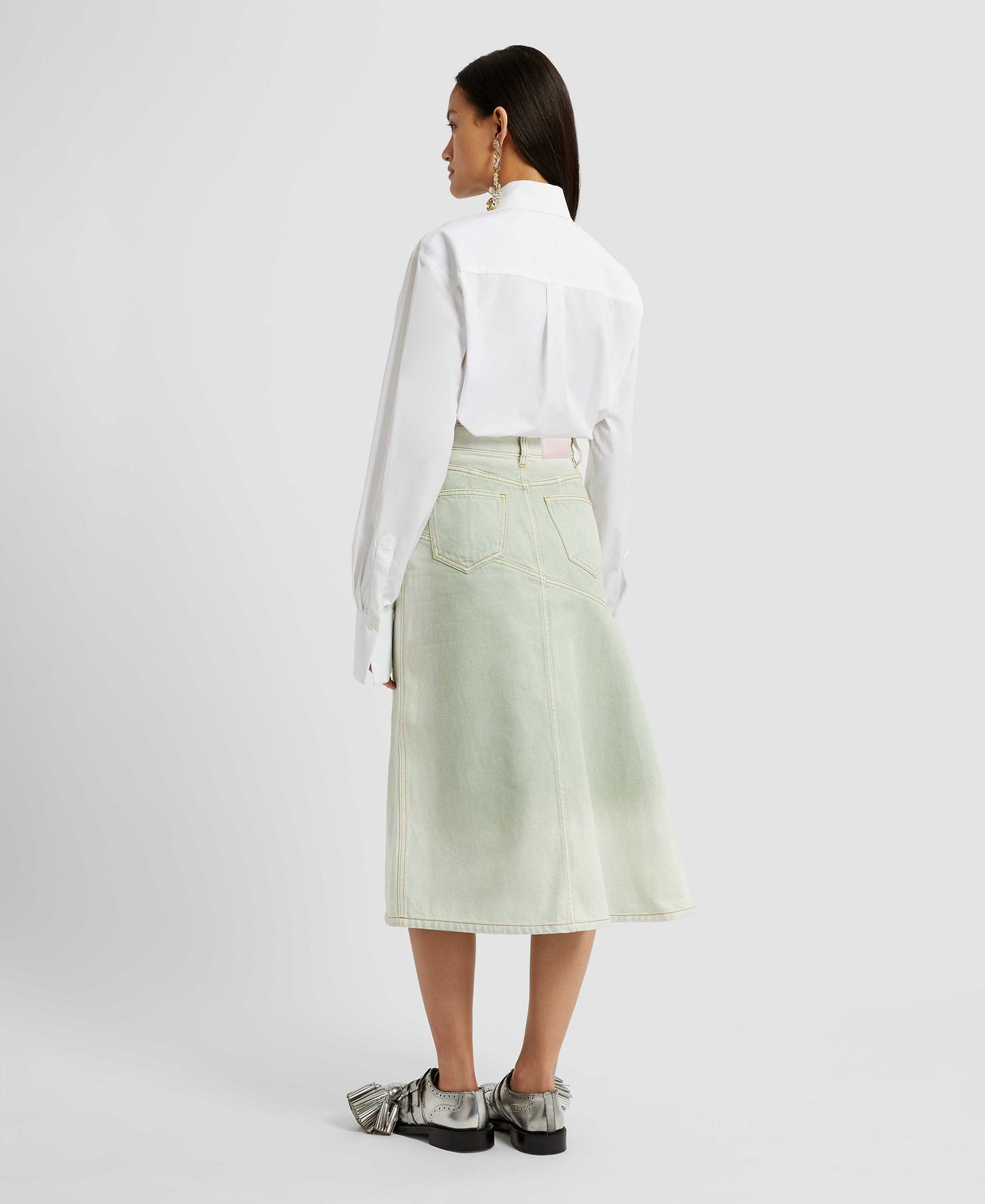 Draped Midi Denim Skirt