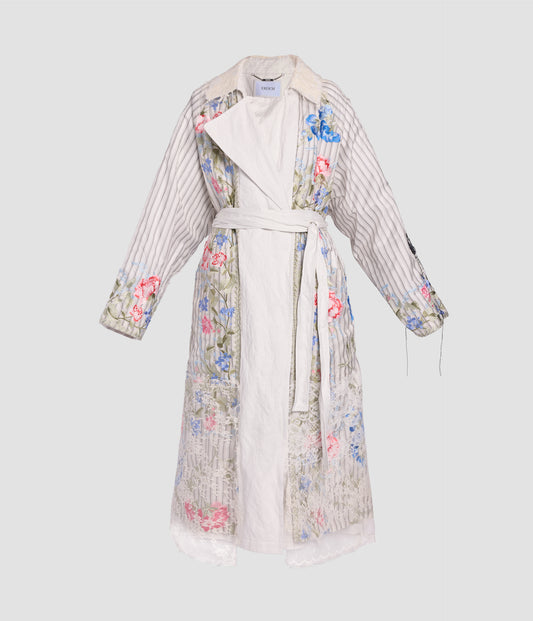 Embroidered Metallised Cotton Trench Coat