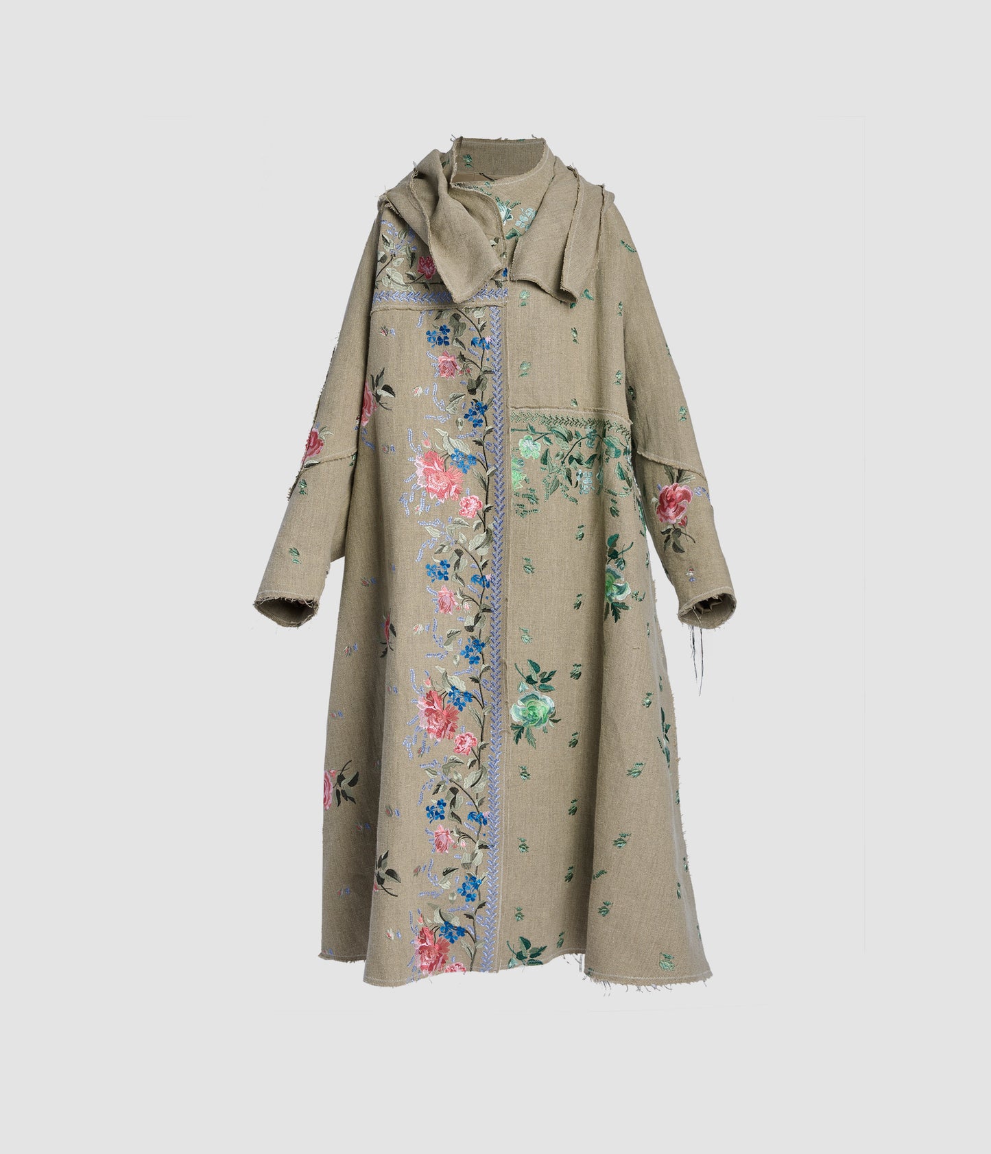 Embroidered Linen Parka Coat