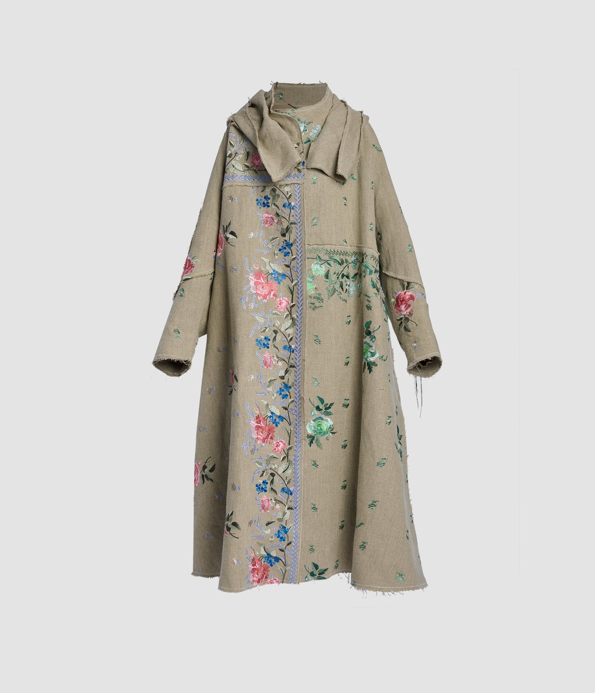 Embroidered Linen Parka Coat