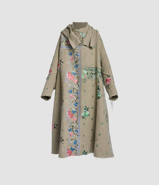 Embroidered Linen Parka Coat