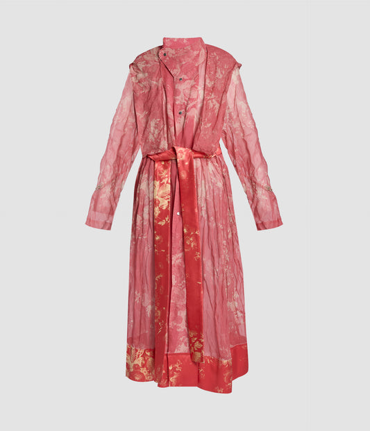 Floral Print Organza Cloque Trench Coat