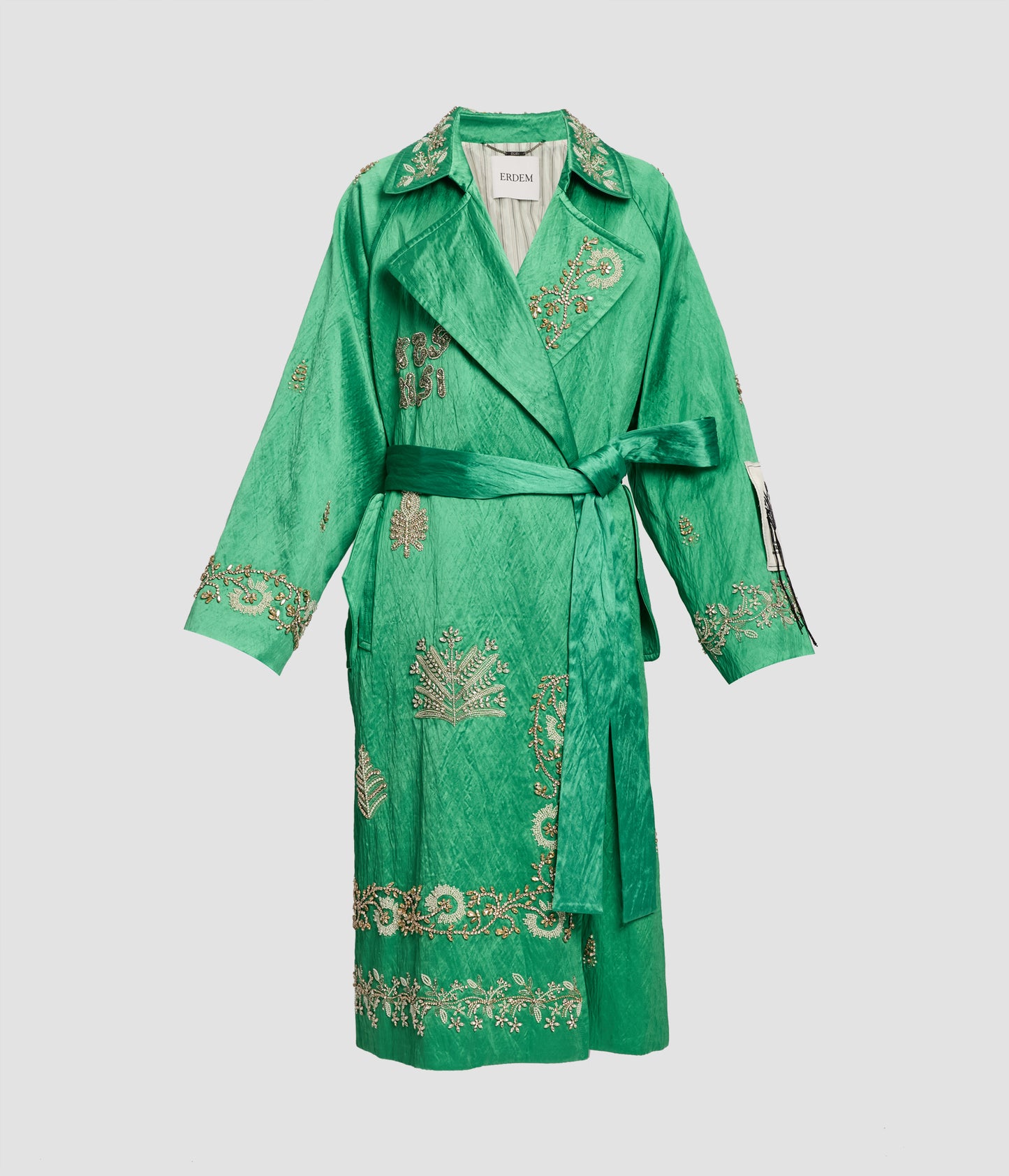 Embellished Textured Satin Trench Coat