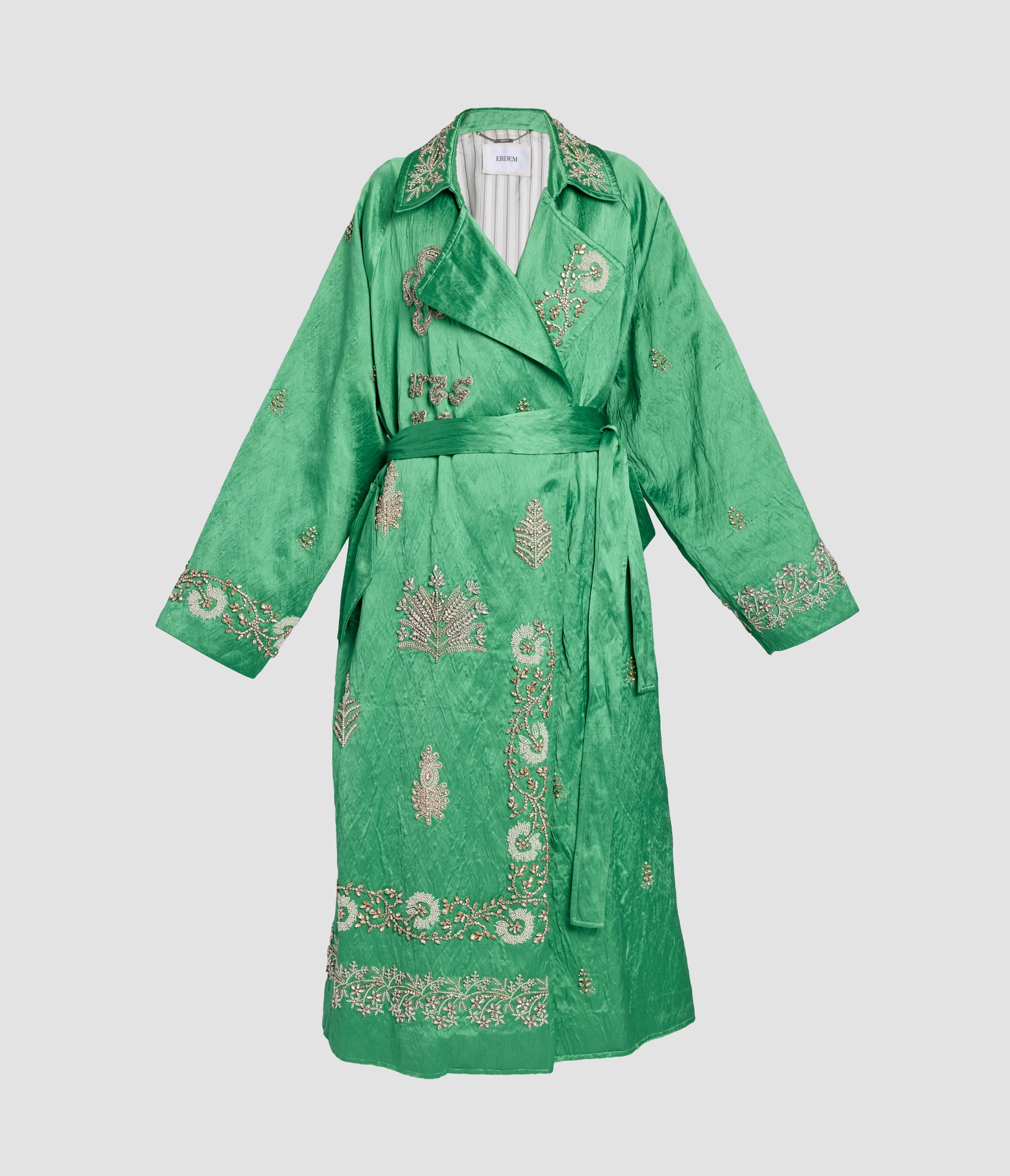 Embellished Textured Satin Trench Coat