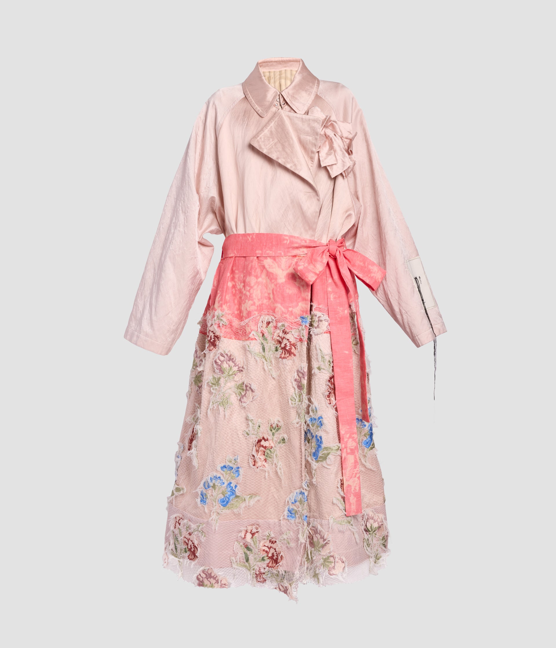 Embellished Textured Satin Trench Coat