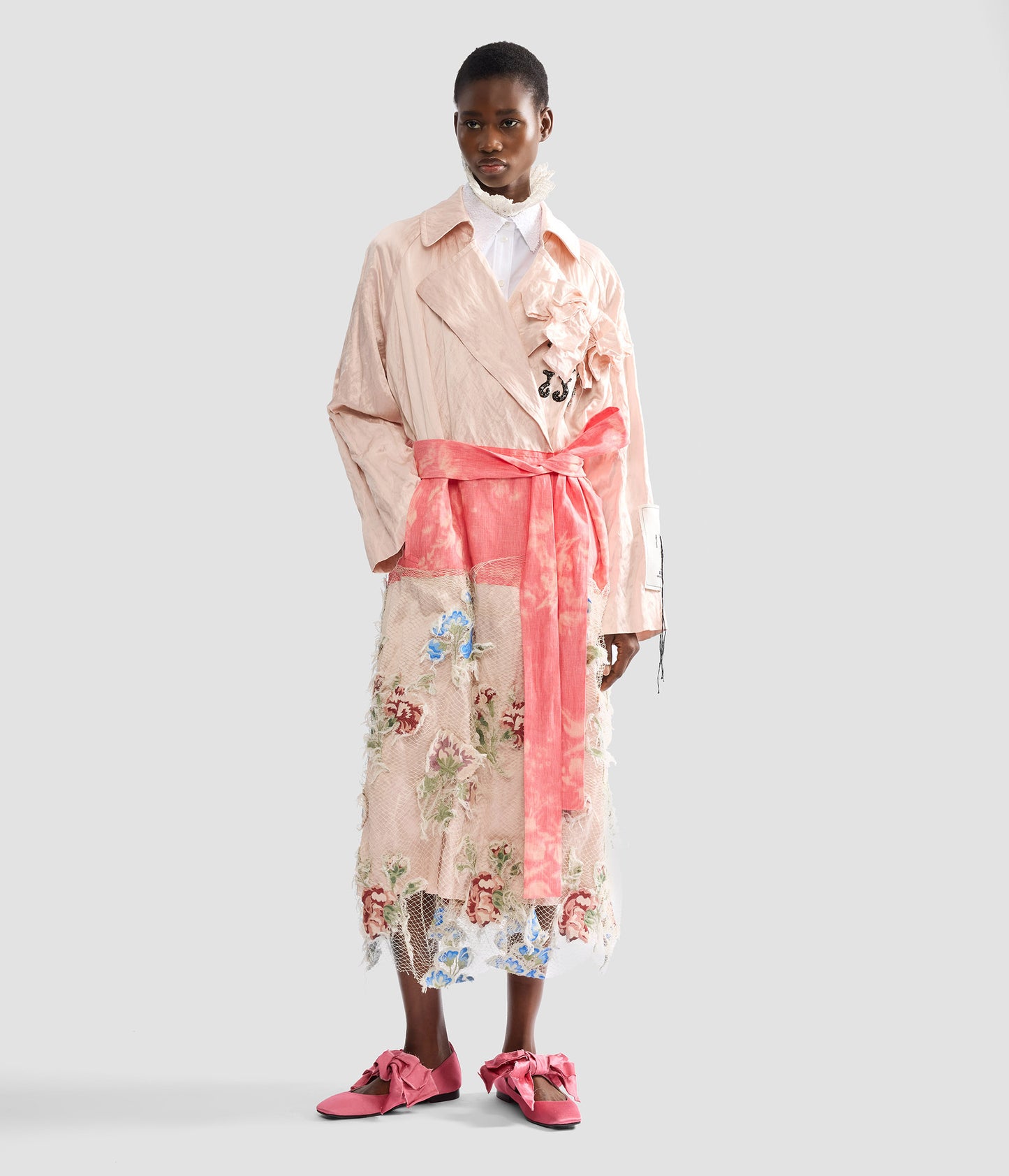Embellished Textured Satin Trench Coat