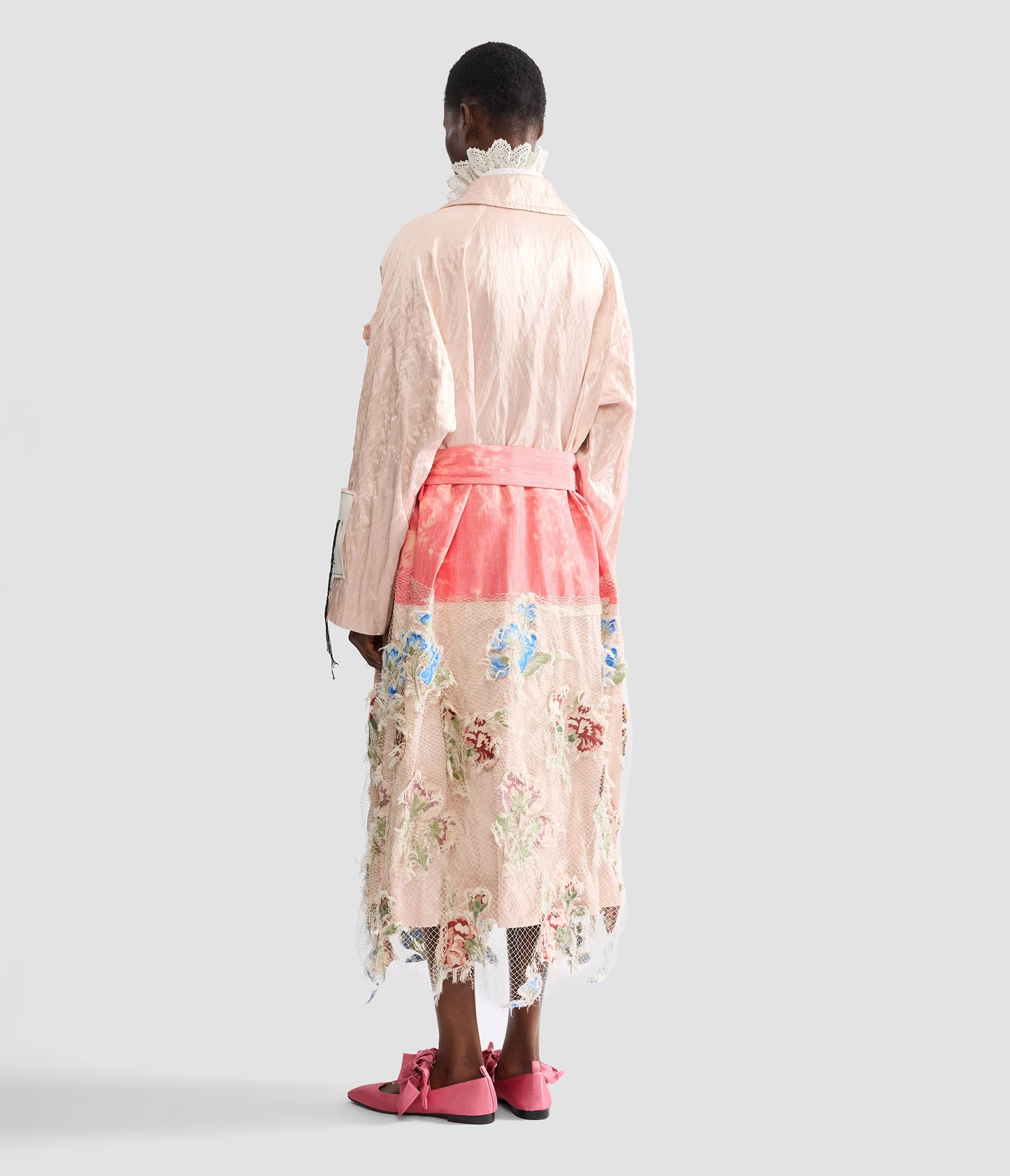 Embellished Textured Satin Trench Coat
