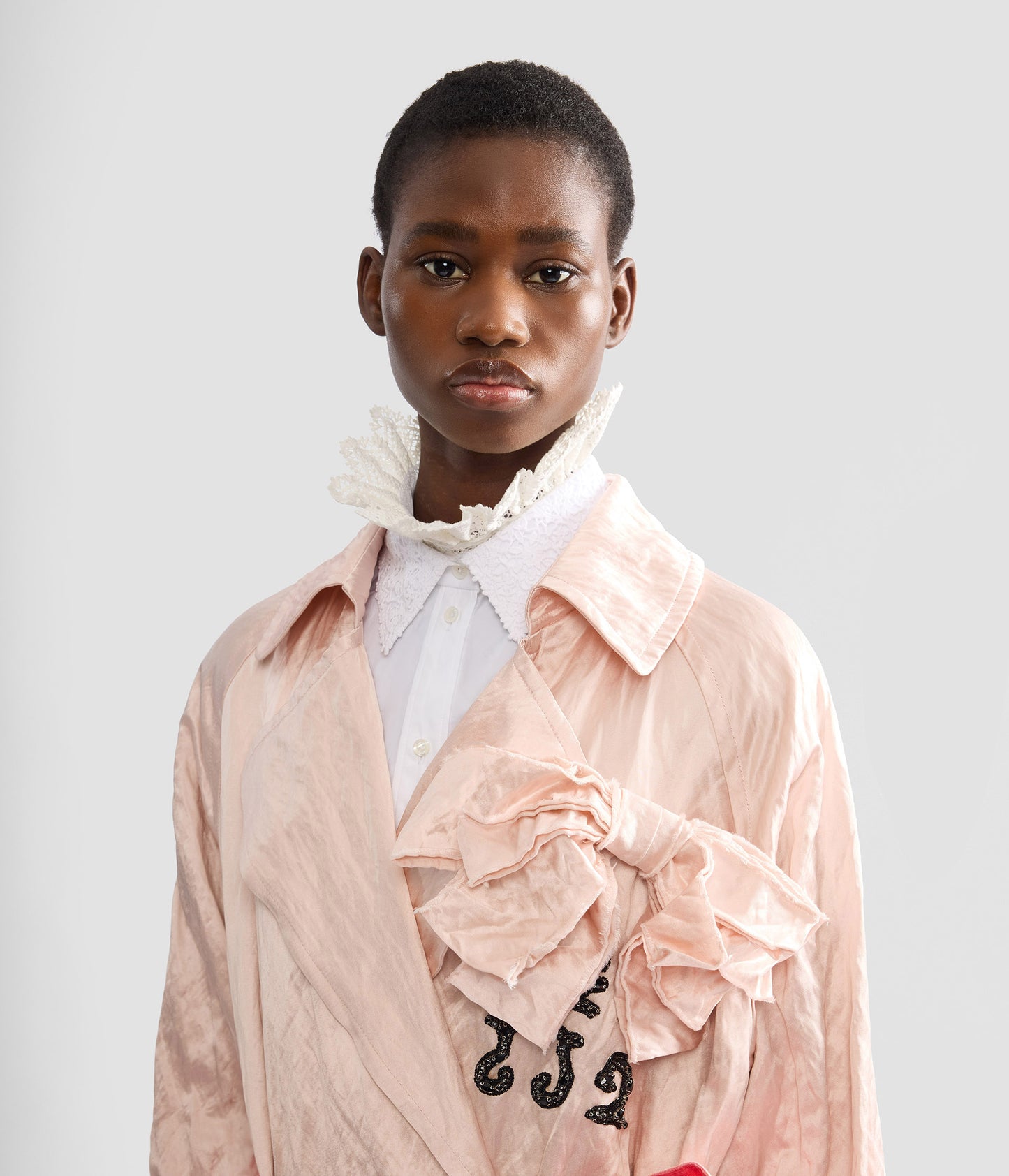 Embellished Textured Satin Trench Coat