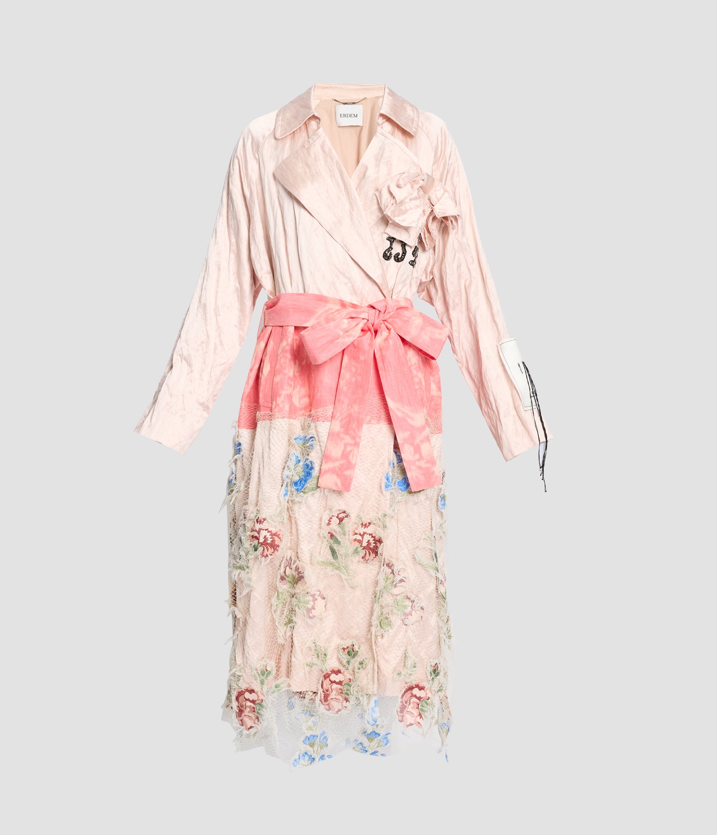 Embellished Textured Satin Trench Coat