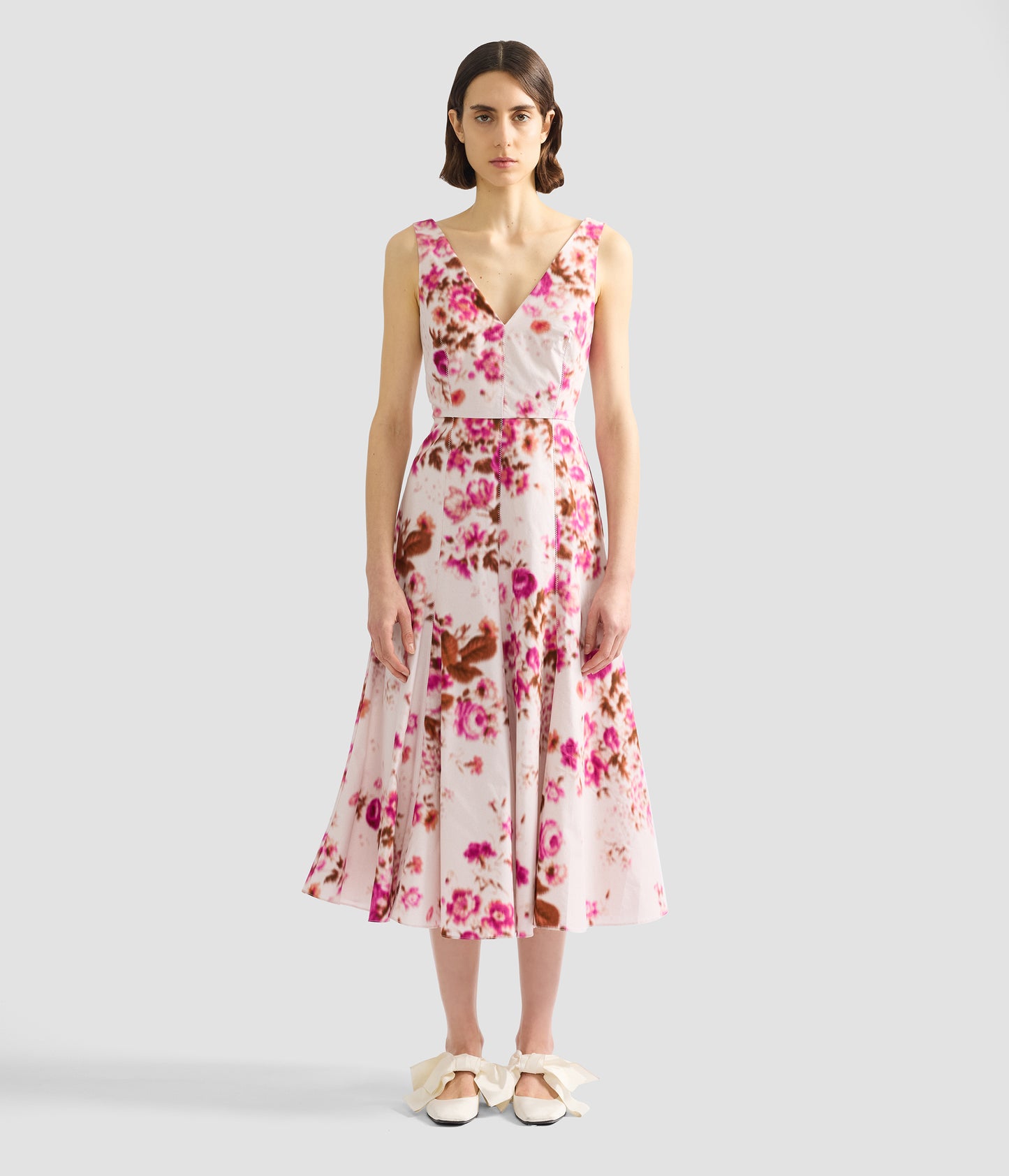 Floral Print Cotton Fit And Flared Midi Dress