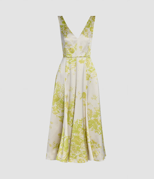 Floral Print Duchess Fit And Flared Dress