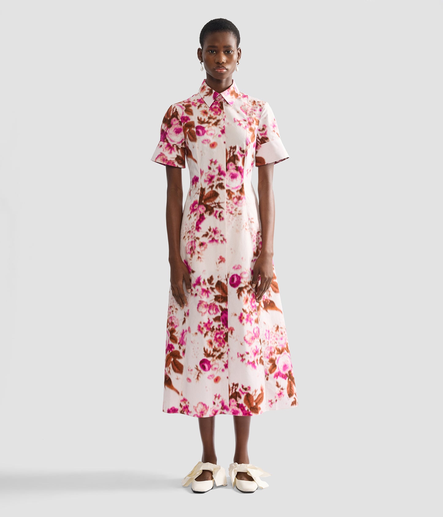 Floral Print Cotton Midi Shirt Dress