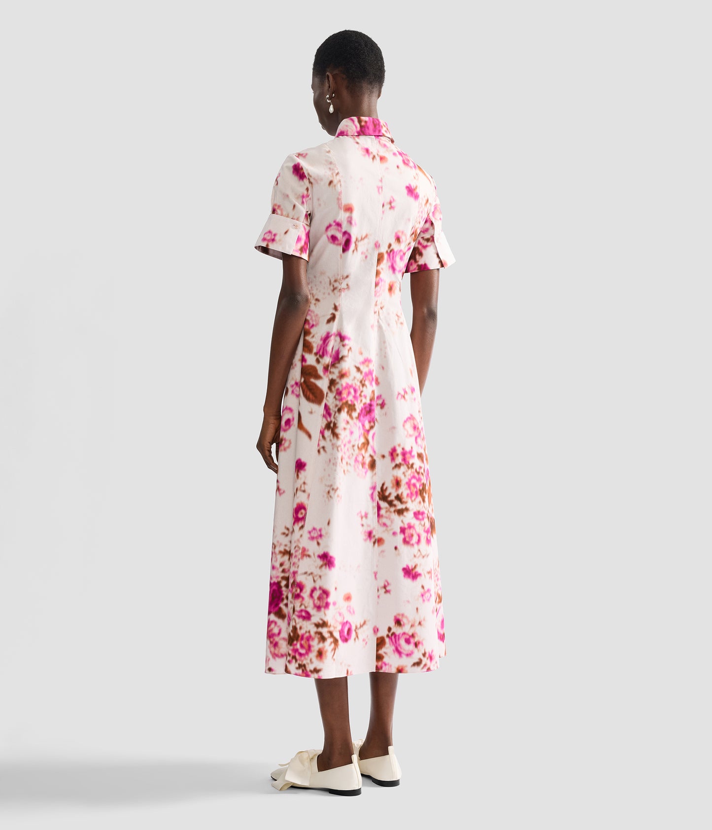 Floral Print Cotton Midi Shirt Dress