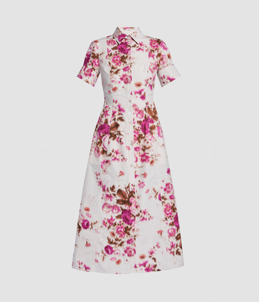 Floral Print Cotton Midi Shirt Dress