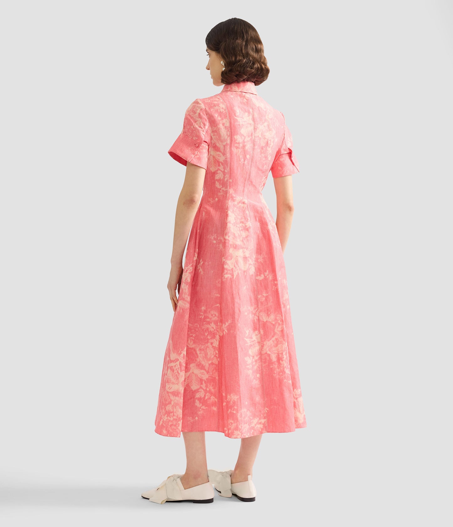 Floral Print Linen Chine Midi Shirt Dress