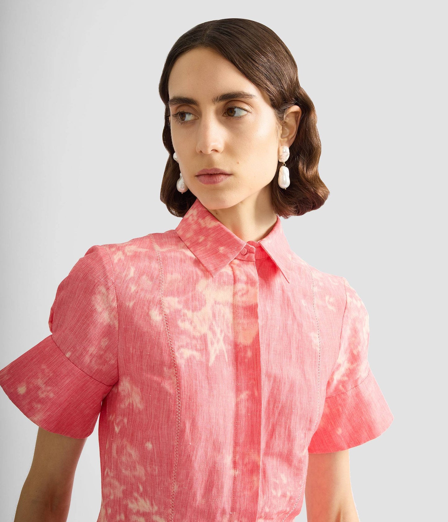Floral Print Linen Chine Midi Shirt Dress