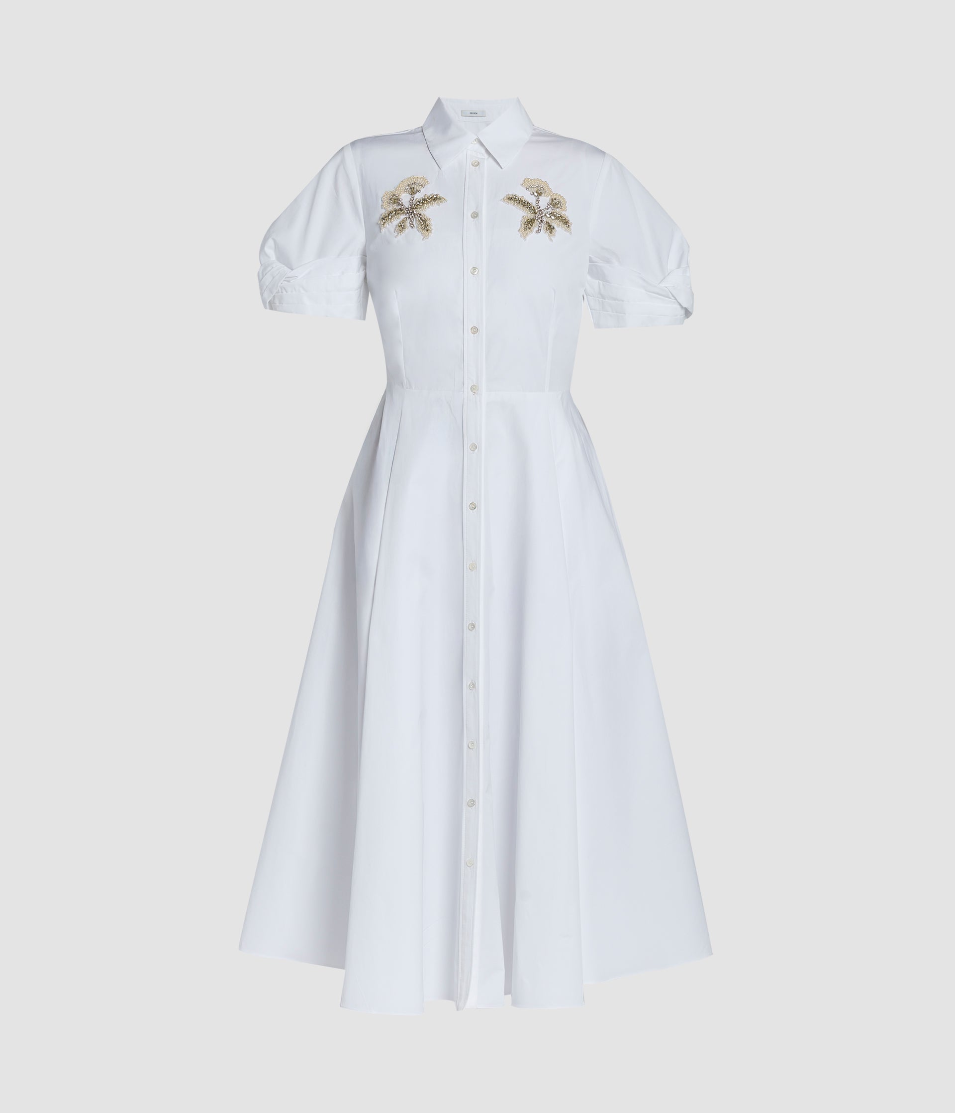 Embellished Cotton Midi Shirt Dress