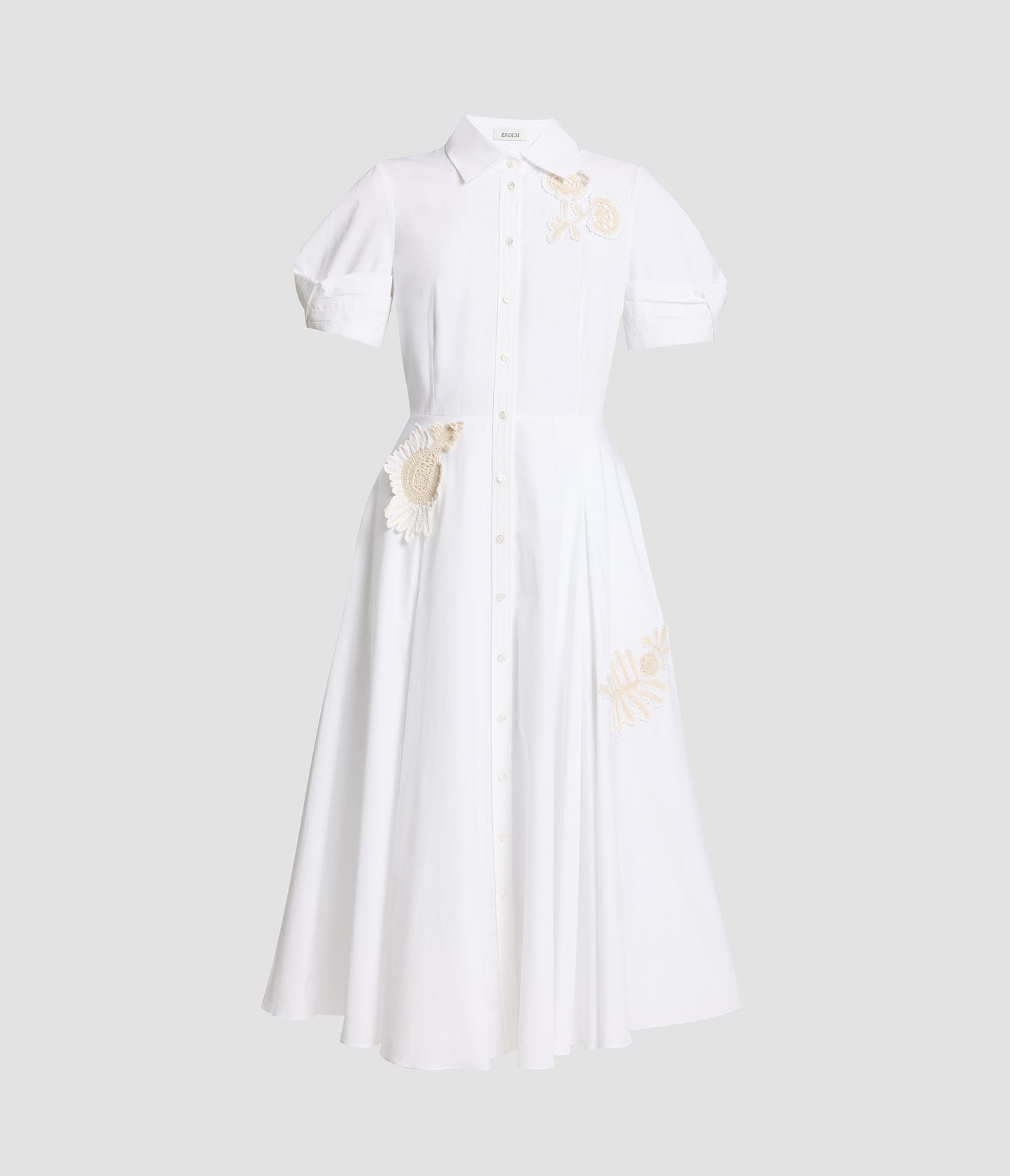 Appliqué Cotton Midi Shirt Dress