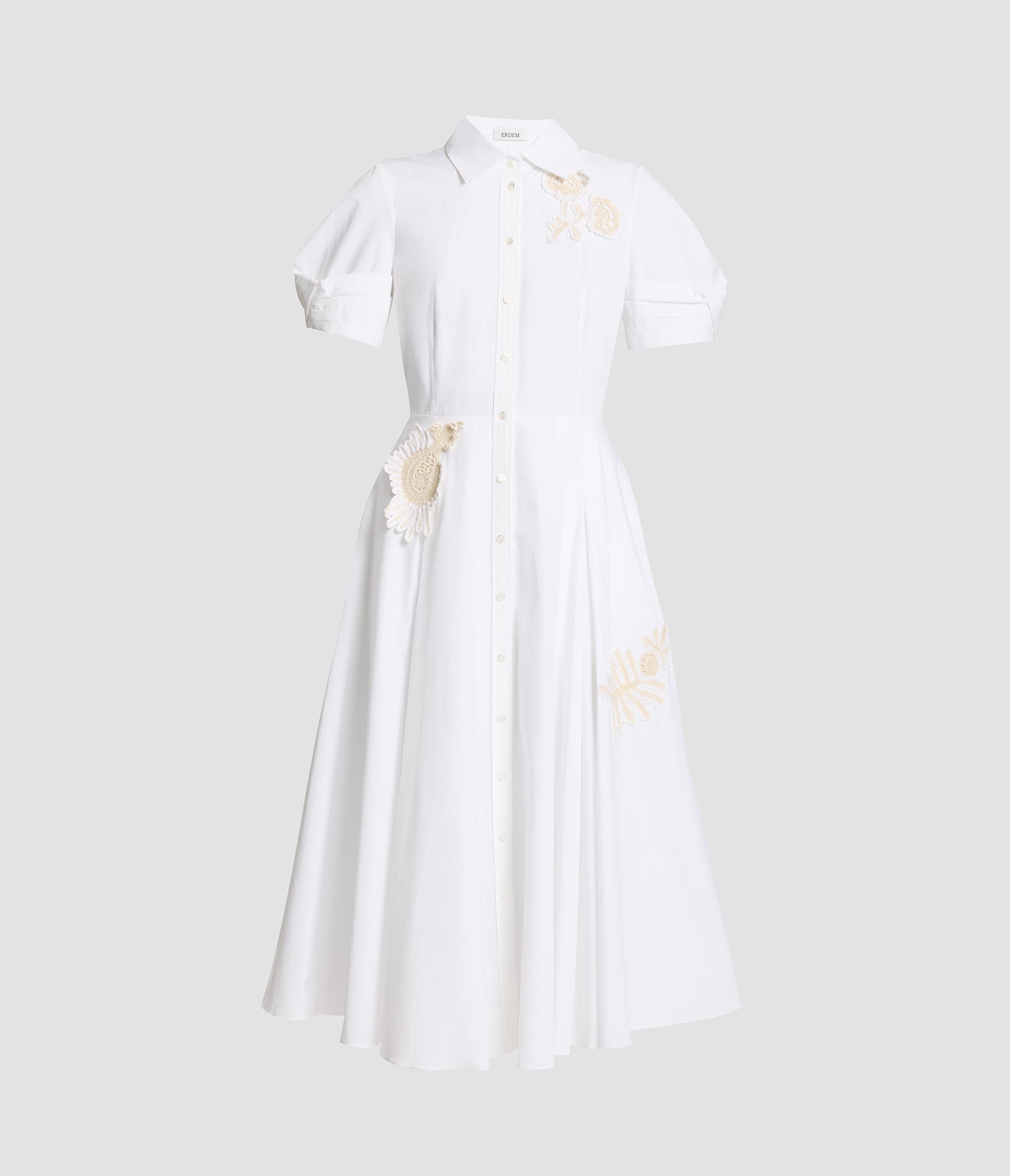 Appliqué Cotton Midi Shirt Dress