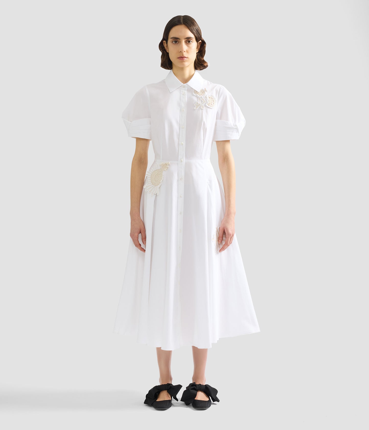 Appliqué Cotton Midi Shirt Dress