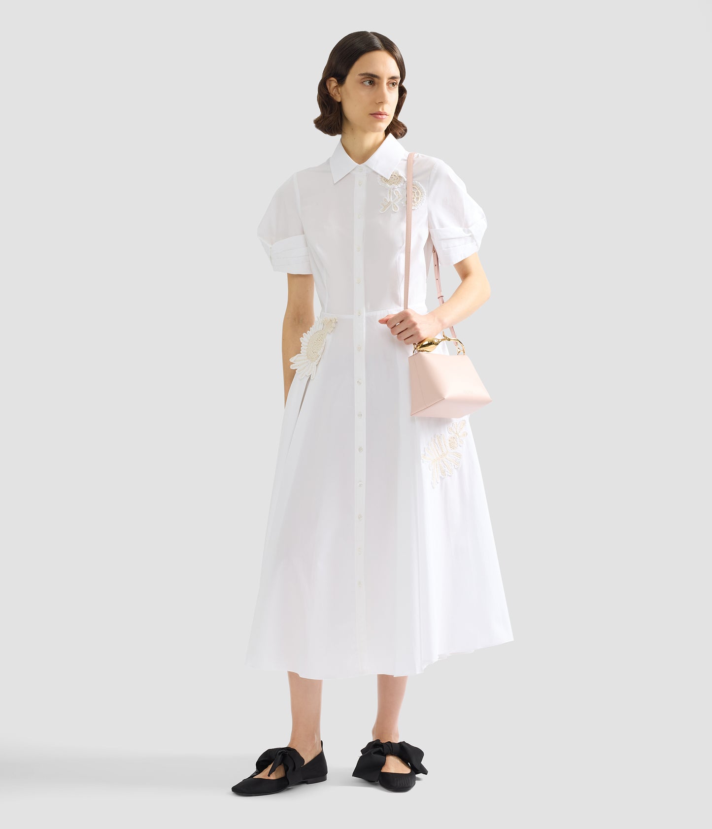 Appliqué Cotton Midi Shirt Dress