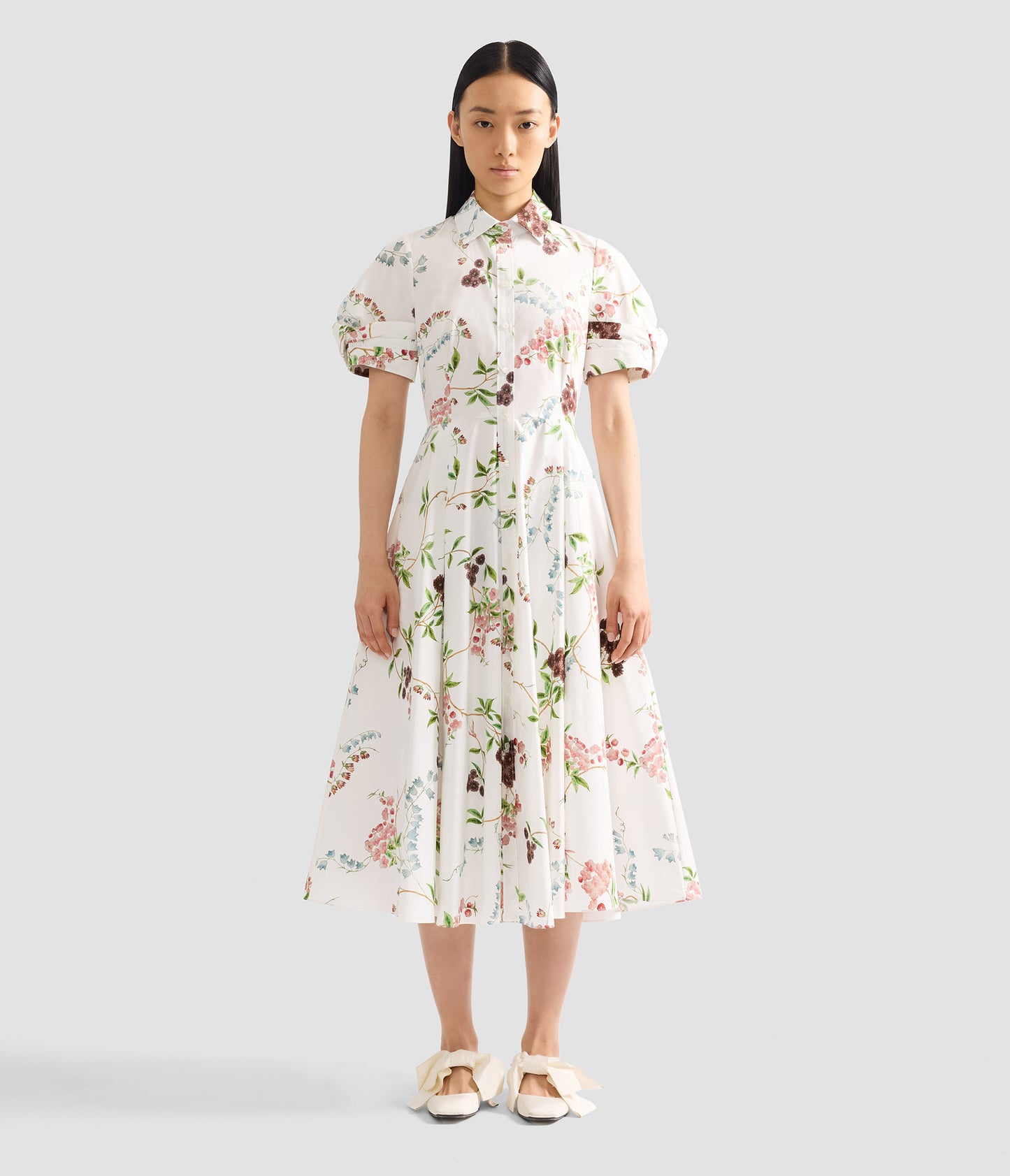 Floral Print Cotton Midi Shirt Dress