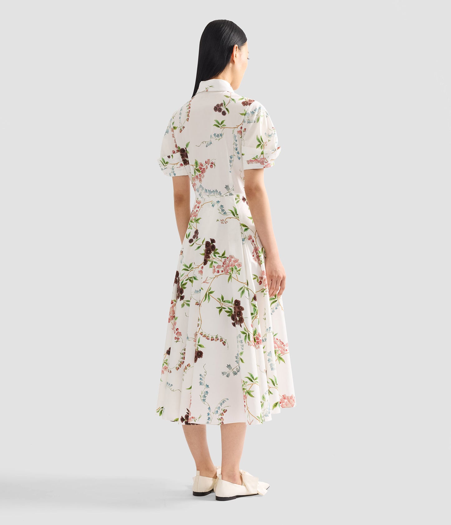 Floral Print Cotton Midi Shirt Dress