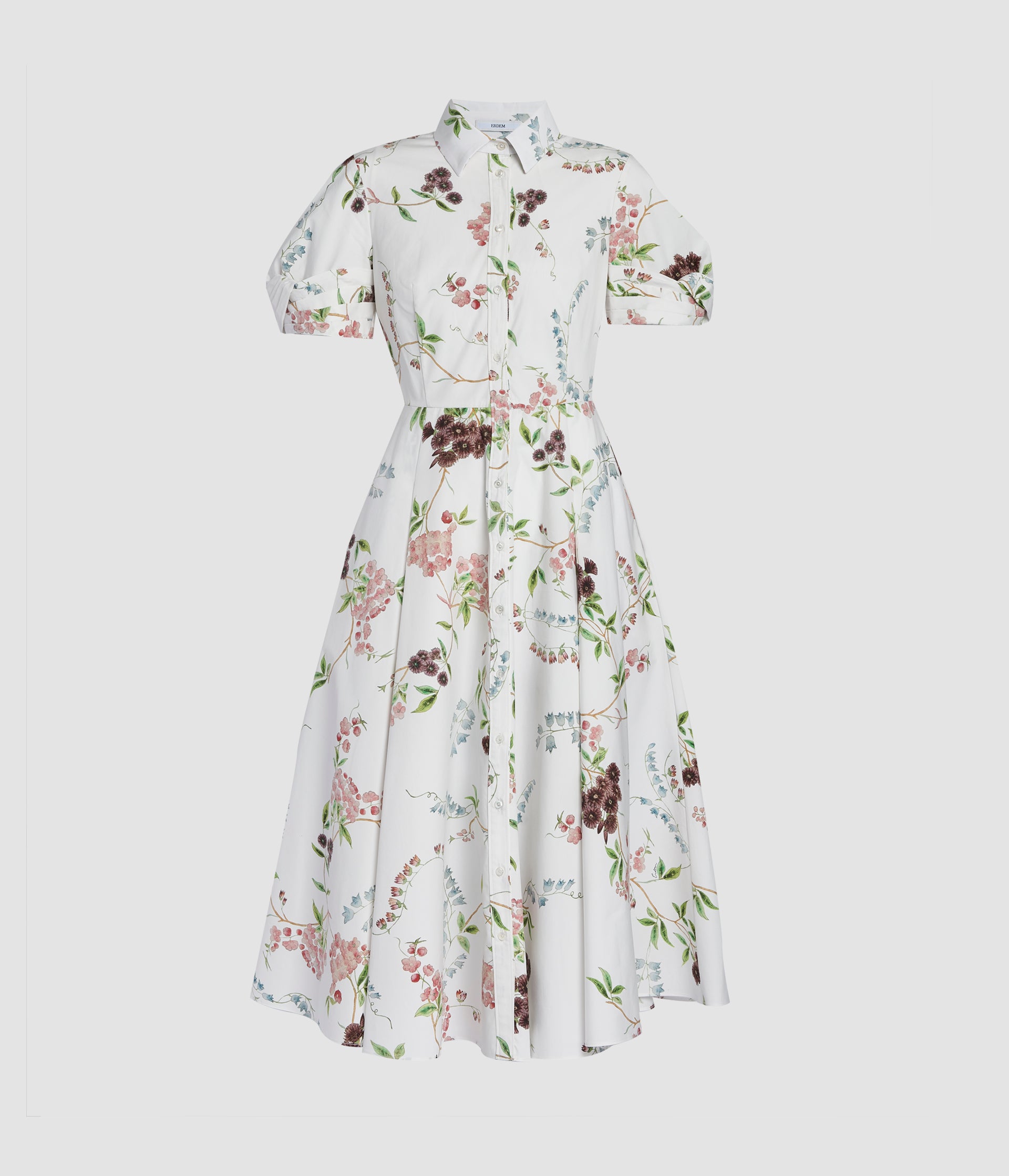 Floral Print Cotton Midi Shirt Dress