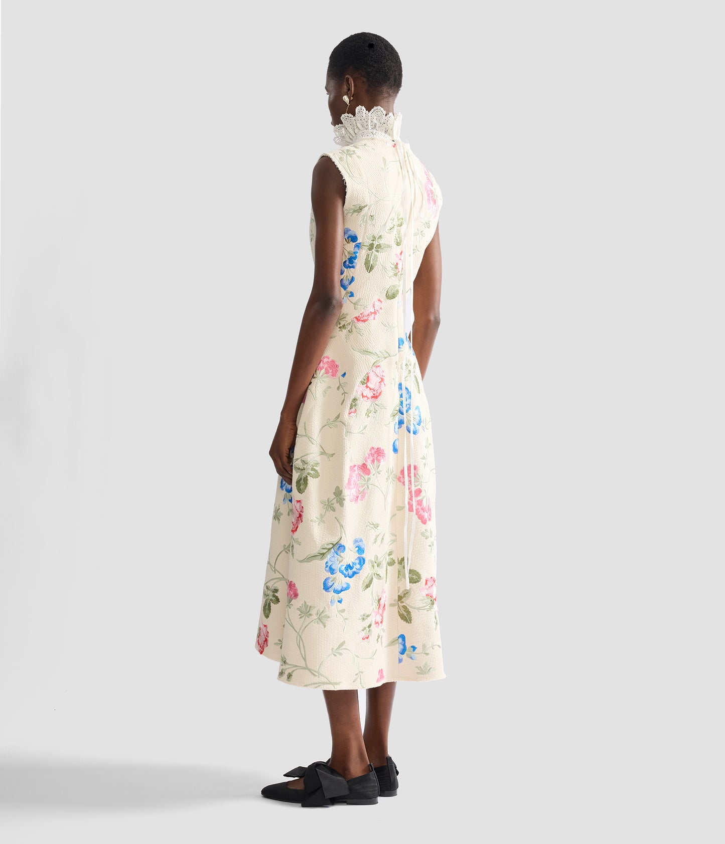 Embroidered Cotton Twill Hourglass Midi Dress