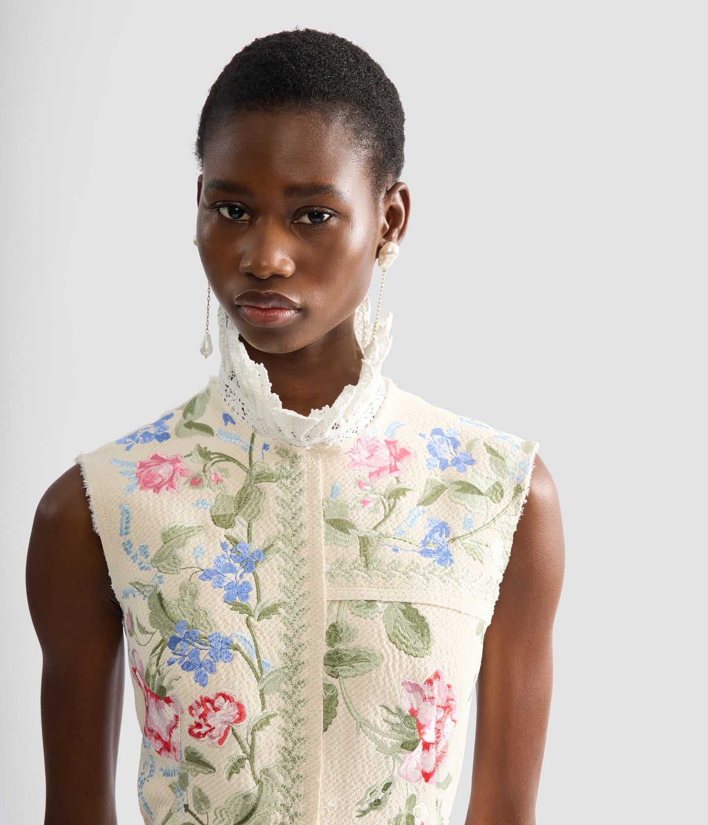 Embroidered Cotton Twill Hourglass Midi Dress