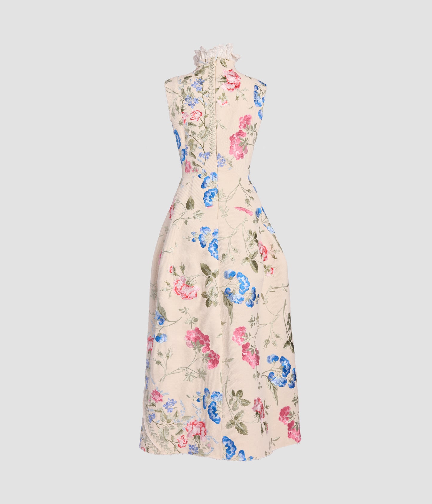 Embroidered Cotton Twill Hourglass Midi Dress
