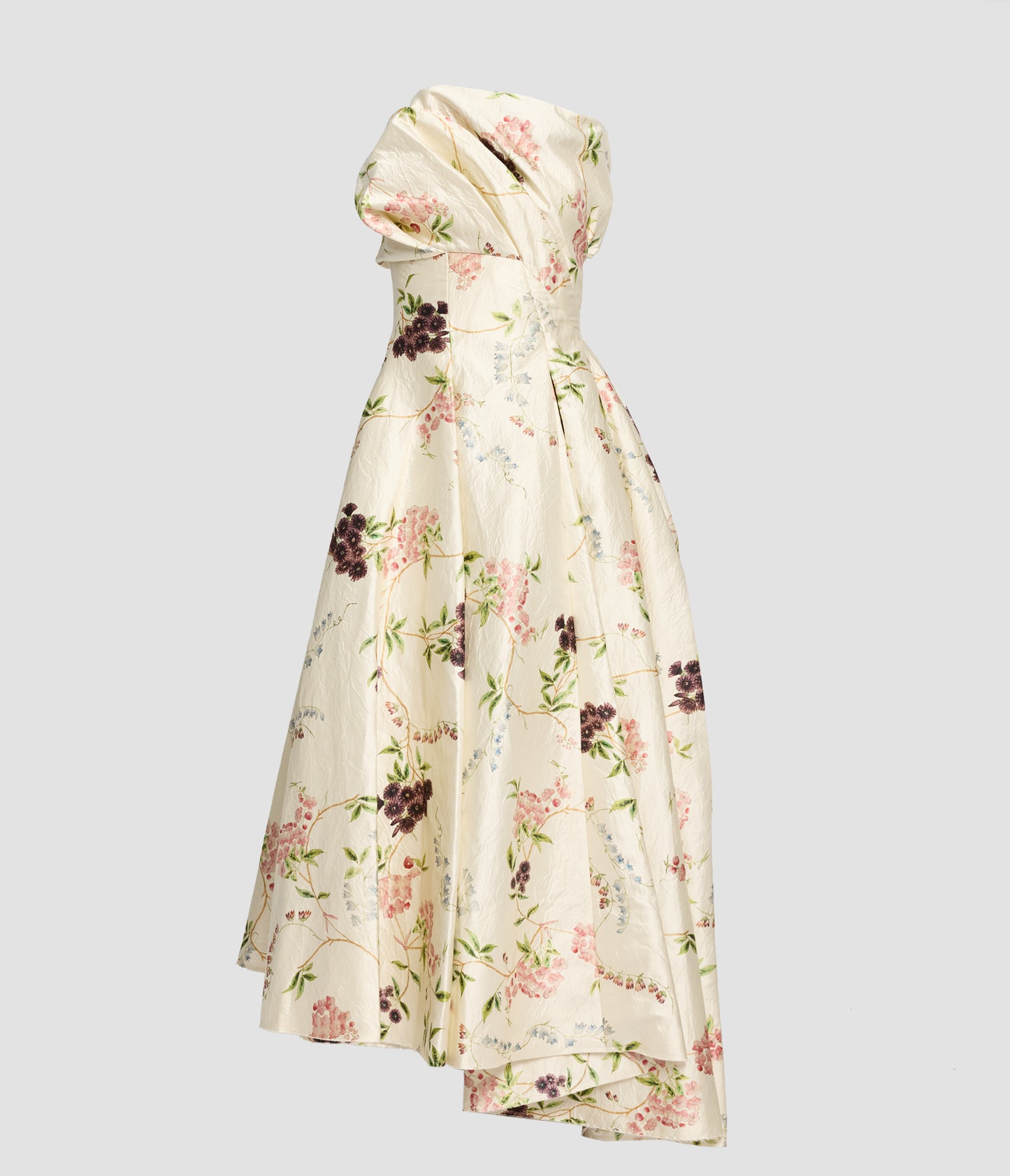Floral Print Textured Satin Cloud Midi Dress
