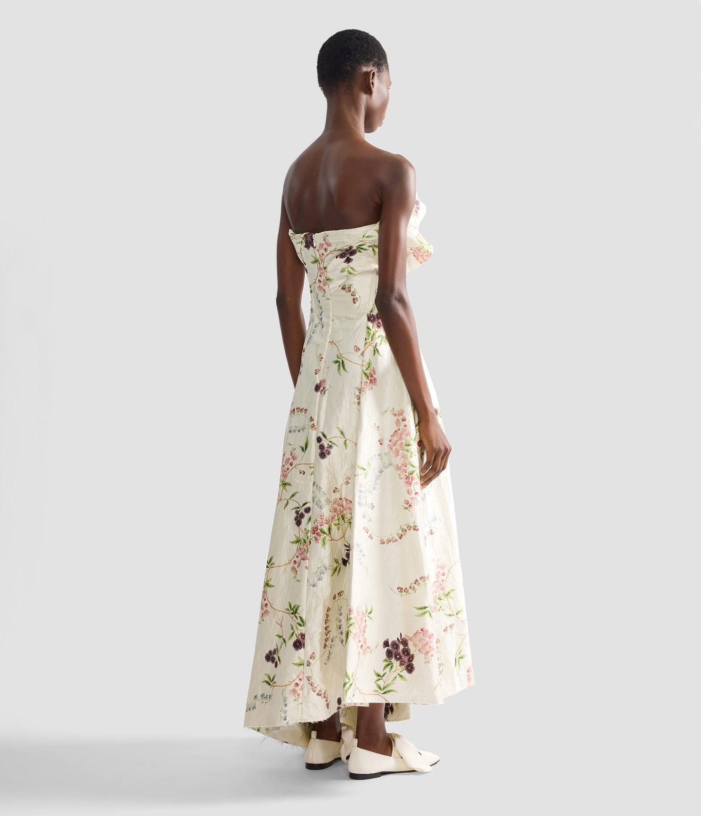 Floral Print Textured Satin Cloud Midi Dress