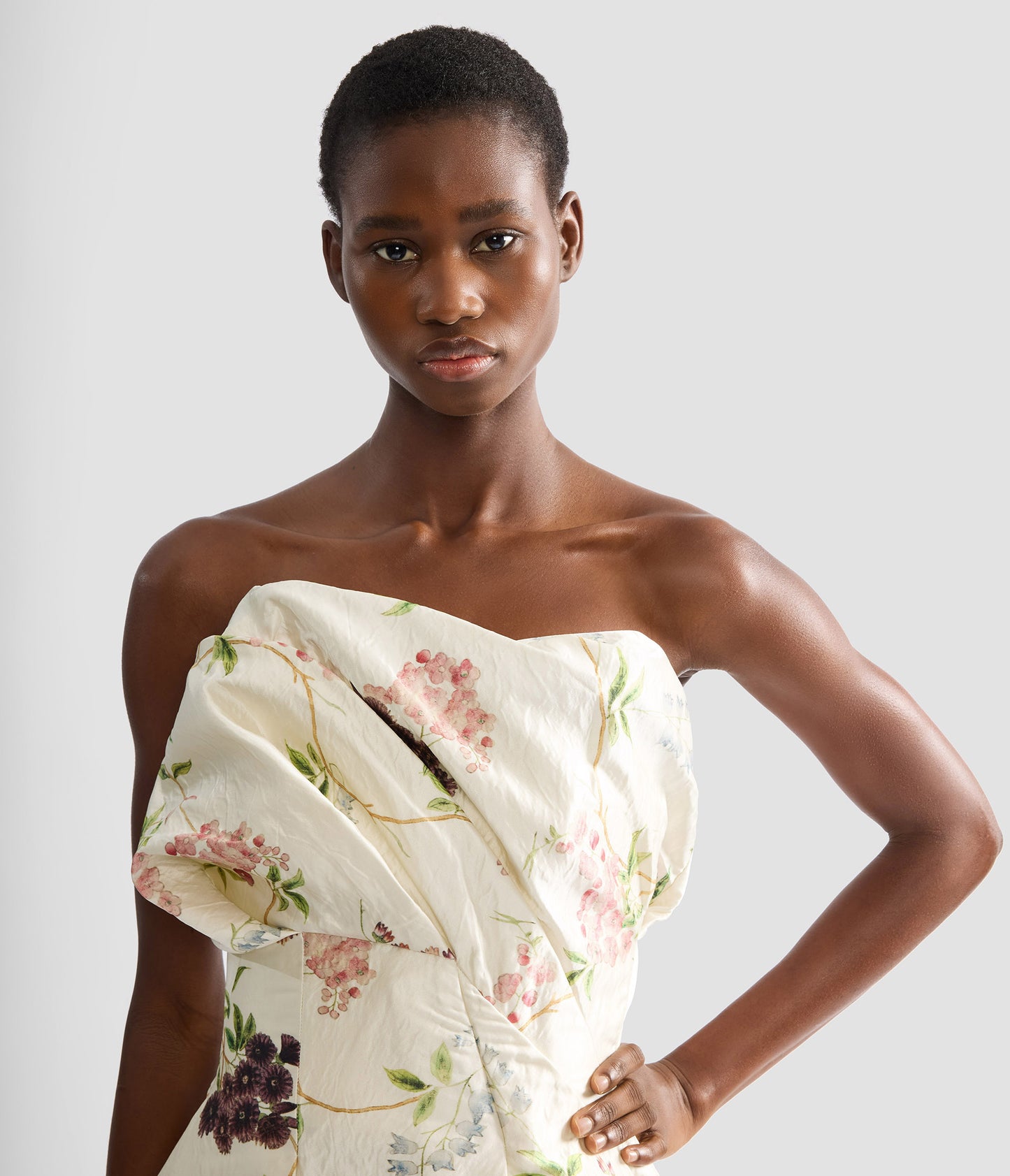 Floral Print Textured Satin Cloud Midi Dress