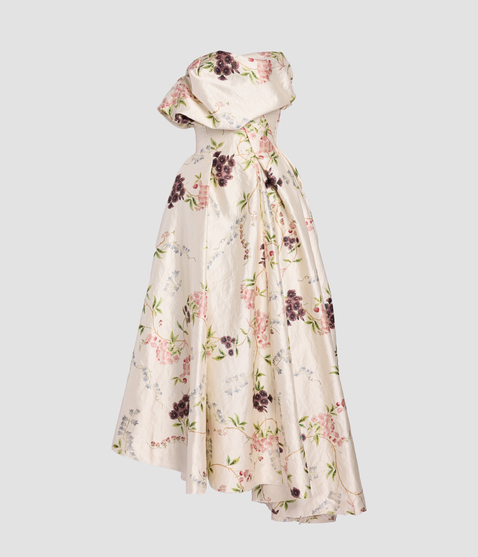 Floral Print Textured Satin Cloud Midi Dress