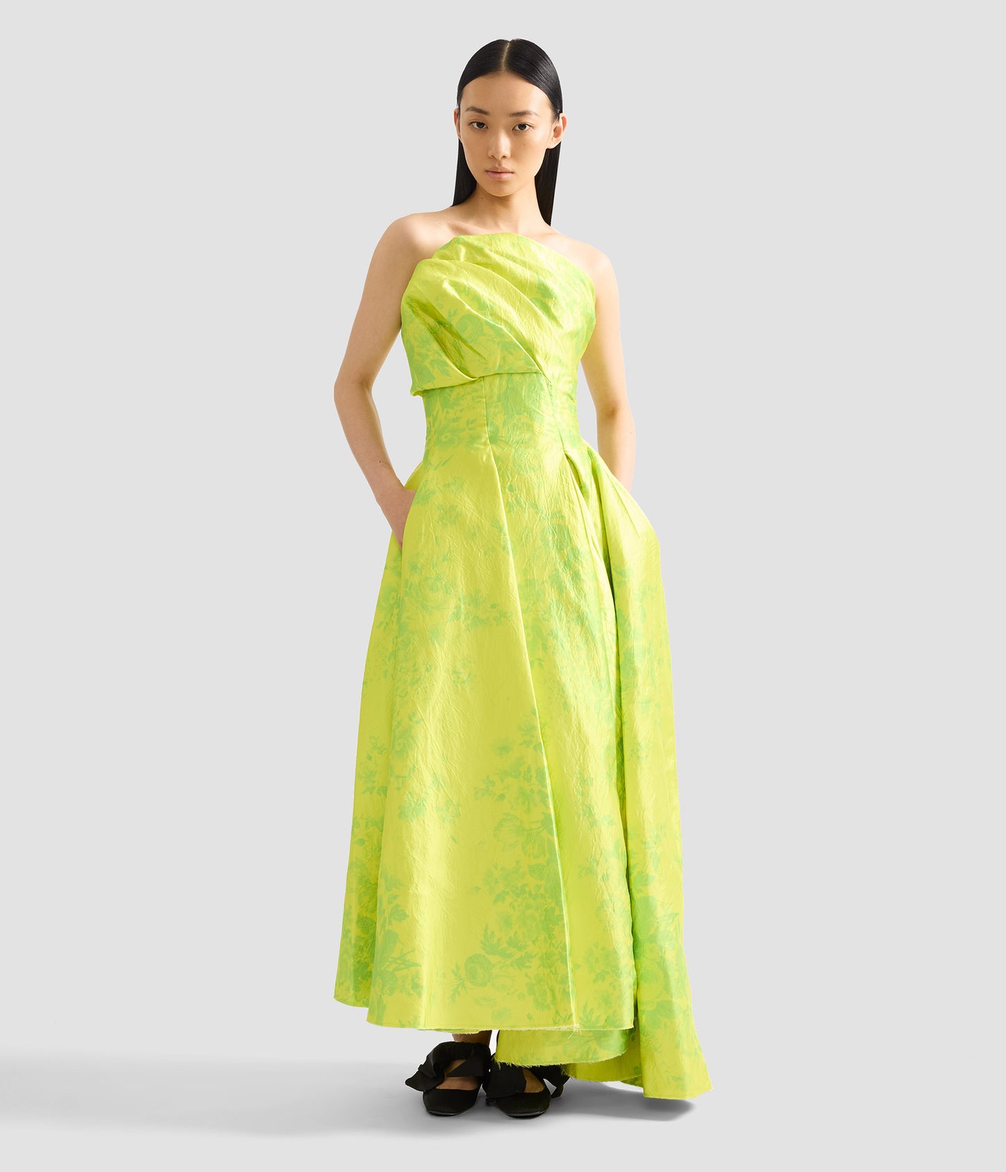 Floral Print Textured Satin Cloud Midi Dress