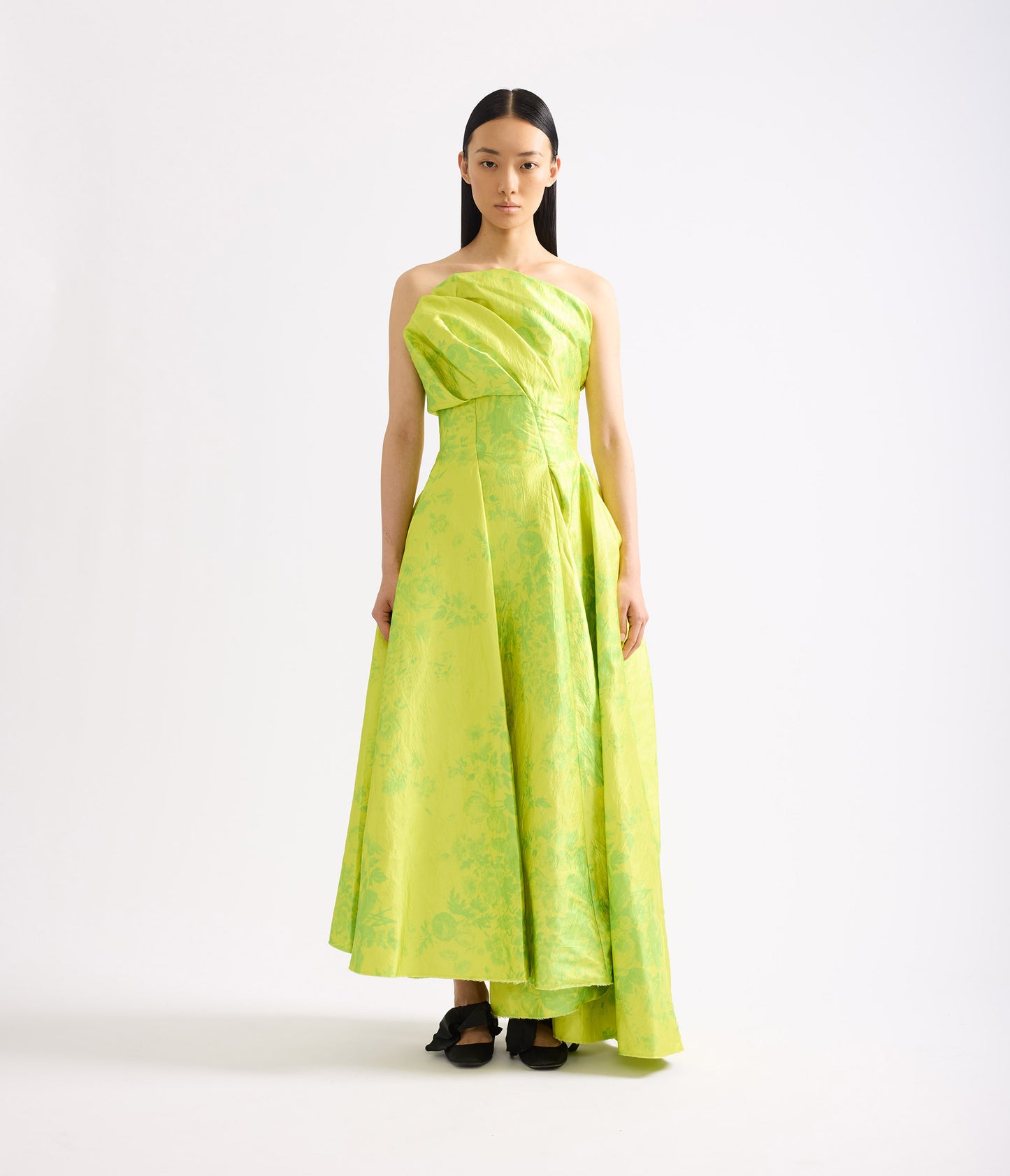 Floral Print Textured Satin Cloud Midi Dress