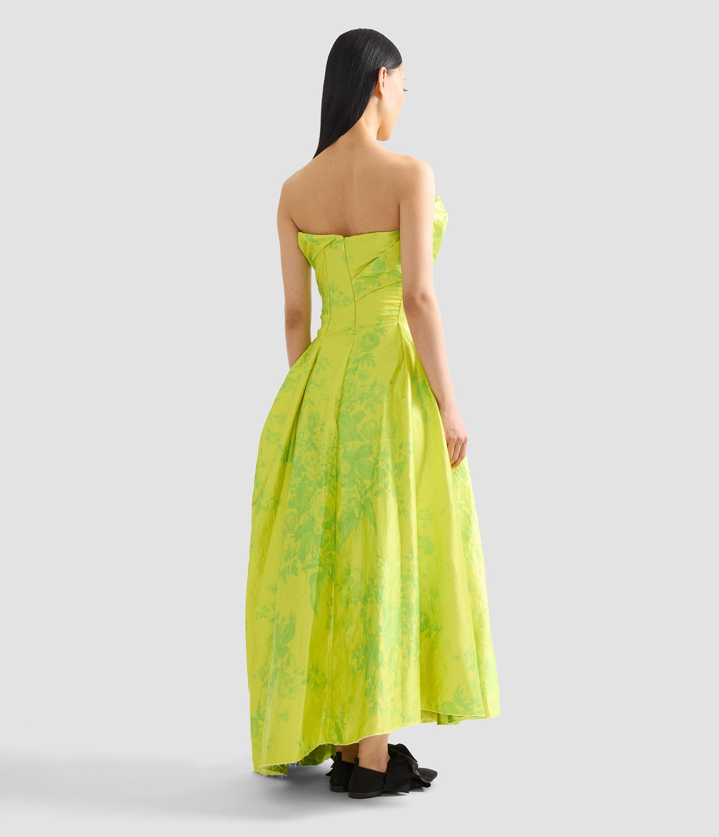 Floral Print Textured Satin Cloud Midi Dress