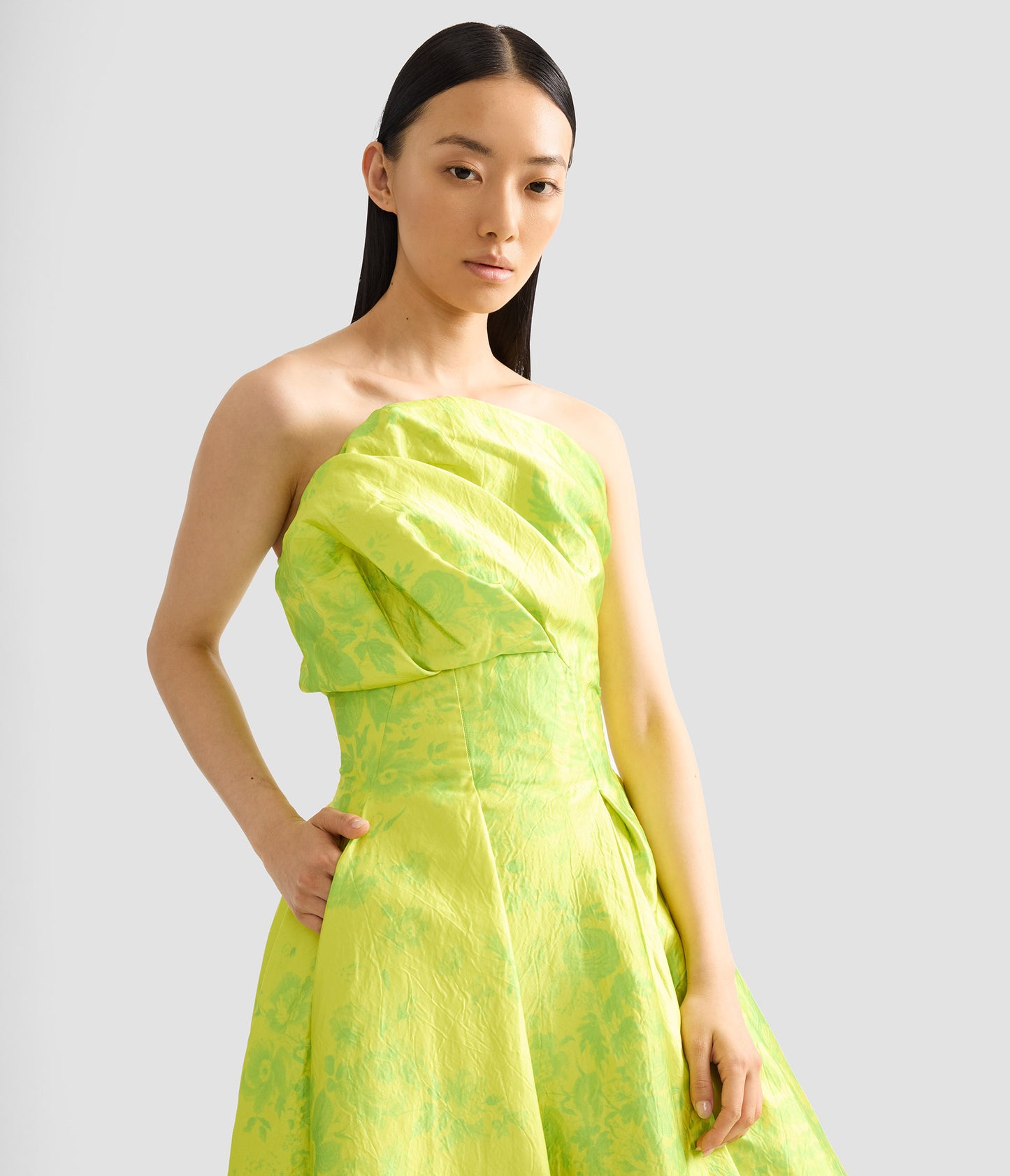 Floral Print Textured Satin Cloud Midi Dress