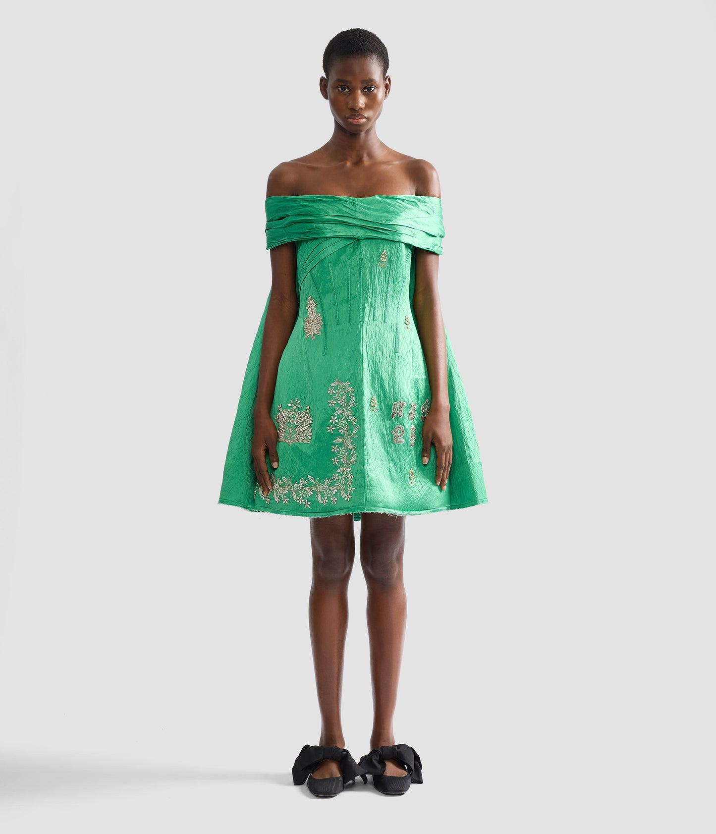 green off shoulder mini dress OPEN SHOULDER MINI DRESS OLOVE GREEN