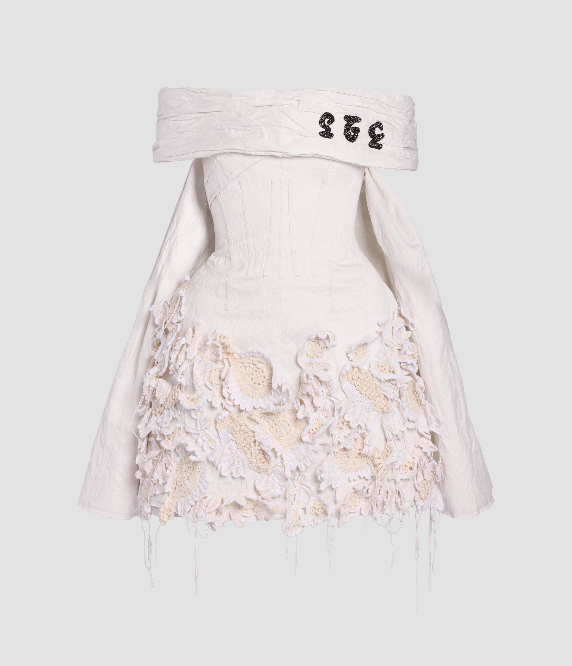 Embroidered Cotton Off Shoulder Mini Dress