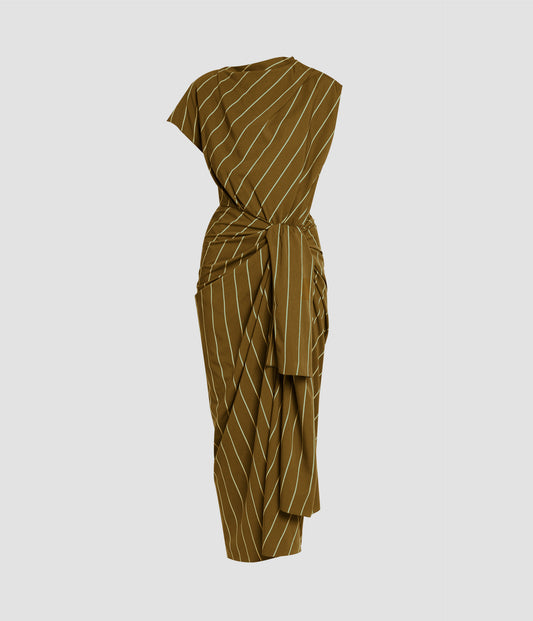 Striped Tailoring Draped Midi Dress
