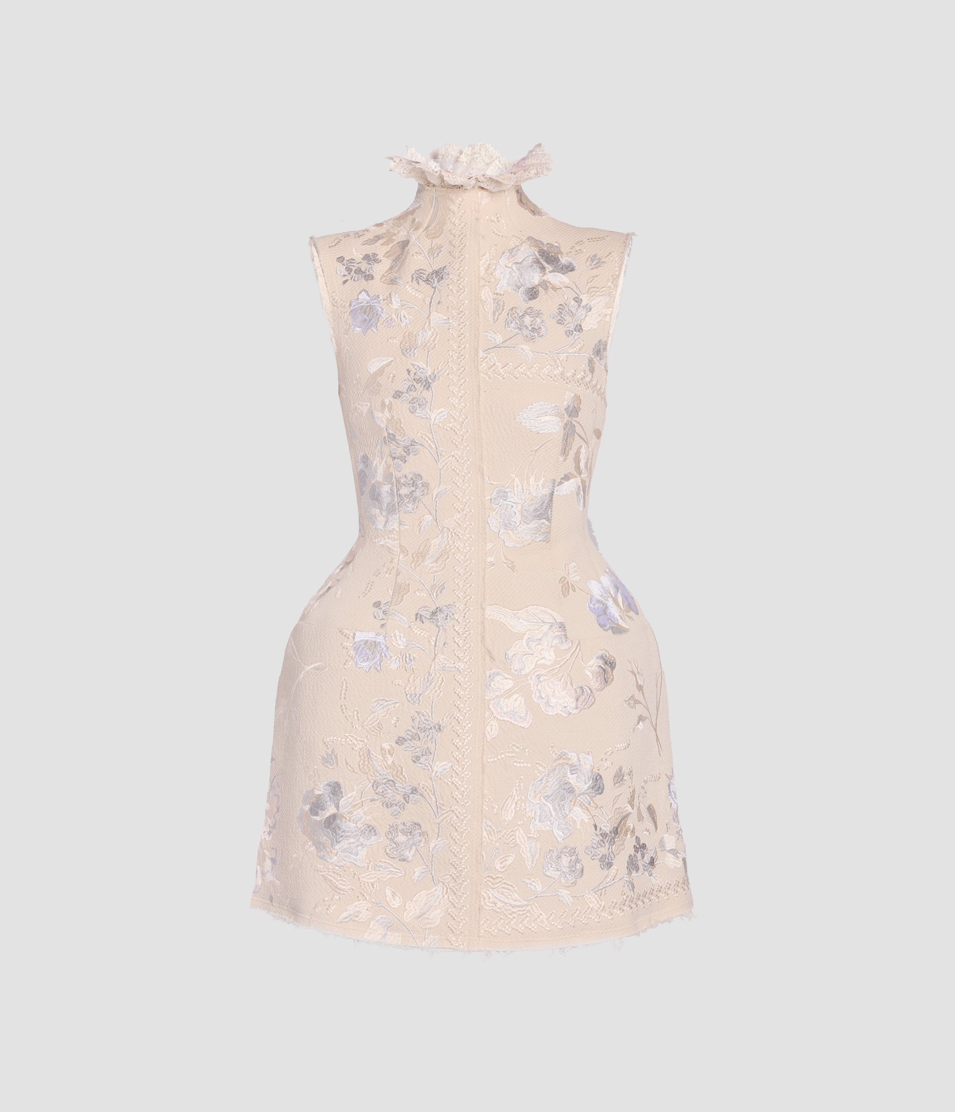 Embroidered Cotton Twill Hourglass Mini Dress