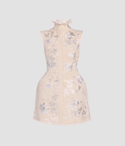 Embroidered Cotton Twill Hourglass Mini Dress