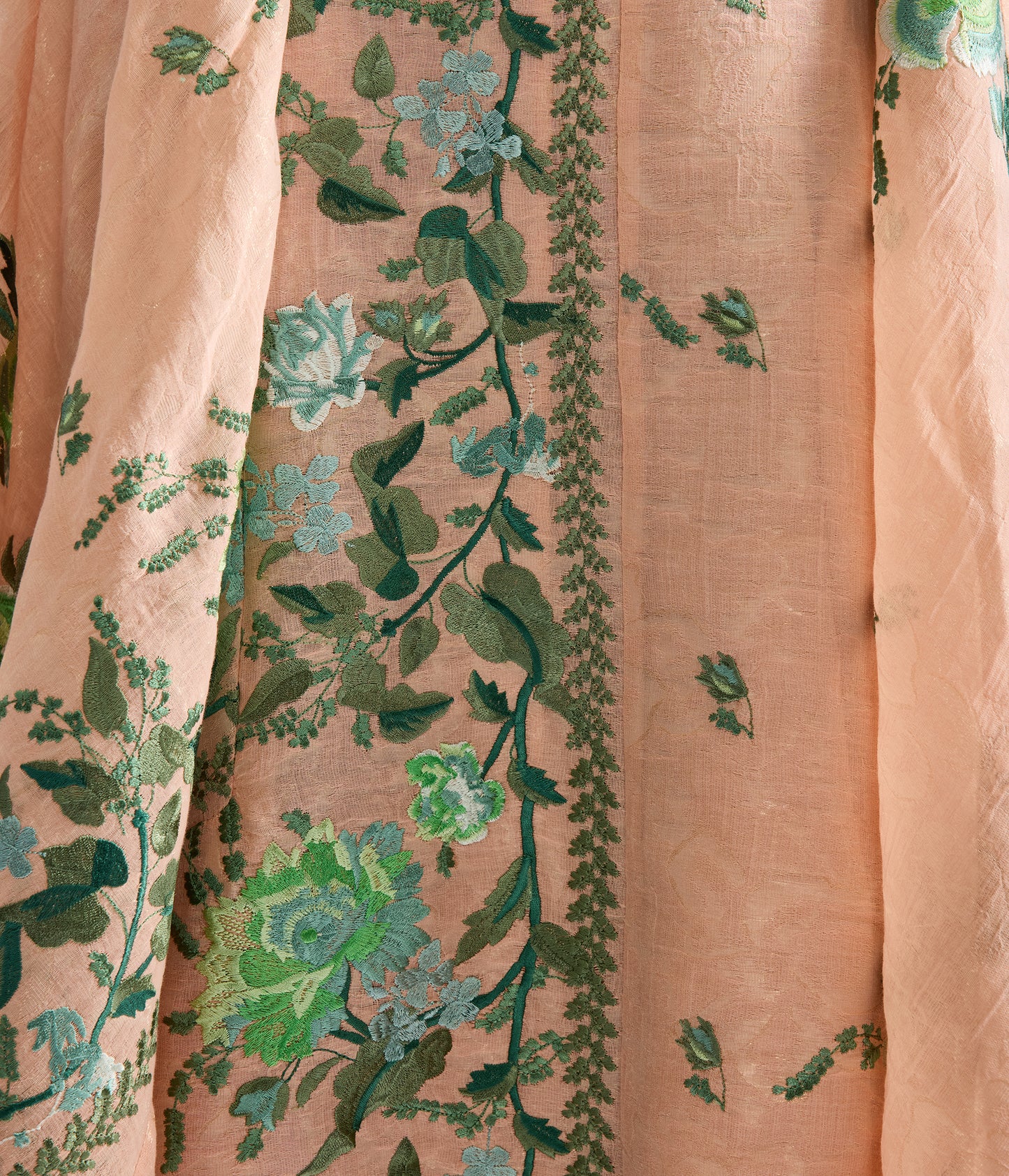 Embroidered Organza Draped Midi Dress