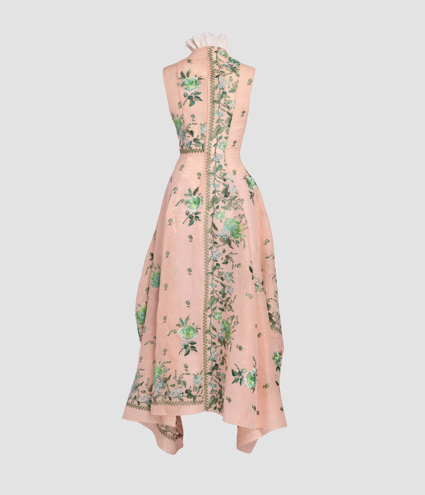 Embroidered Organza Draped Midi Dress