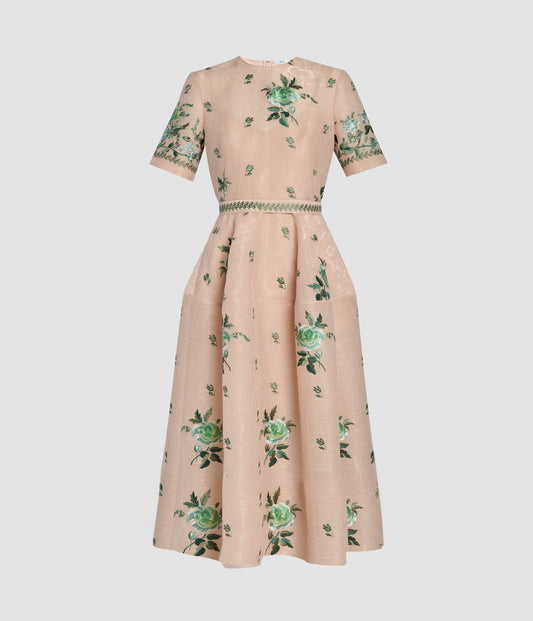 Embroidered Organza Fit And Flared Midi Dress