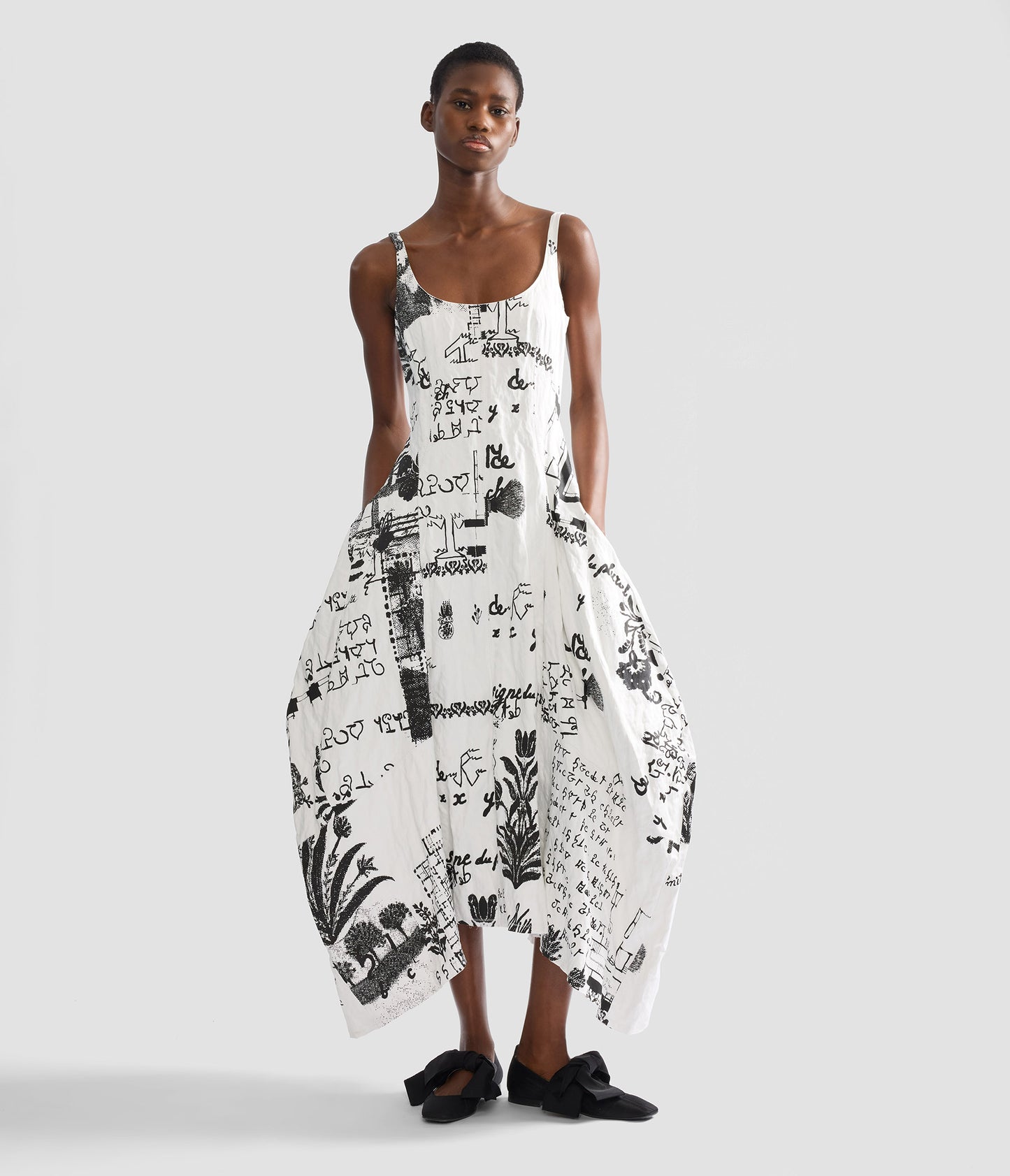 Metallised Cotton Draped Midi Dress